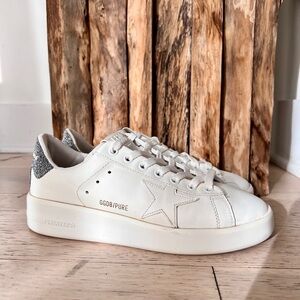Golden Goose Purestar in white leather with silver Swarovski crystal heel tab